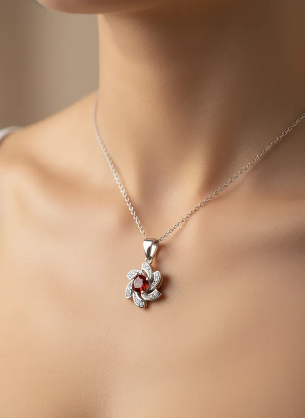 Red_Stone_Floral_Swirl_Pendant_Necklace_For_Women_925_Sterling_Silver